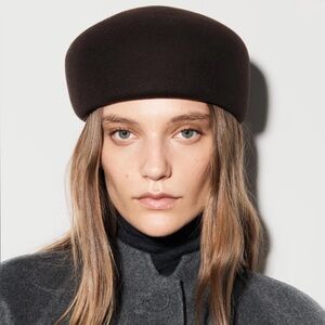 Cos Dark Brown Wool Pill box hat in M/L